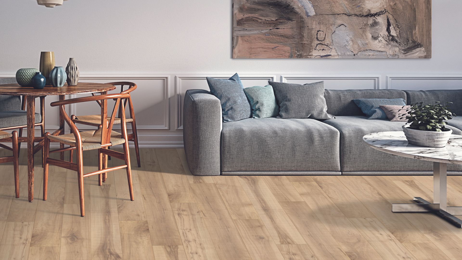 Laminate wood floors in a living area.